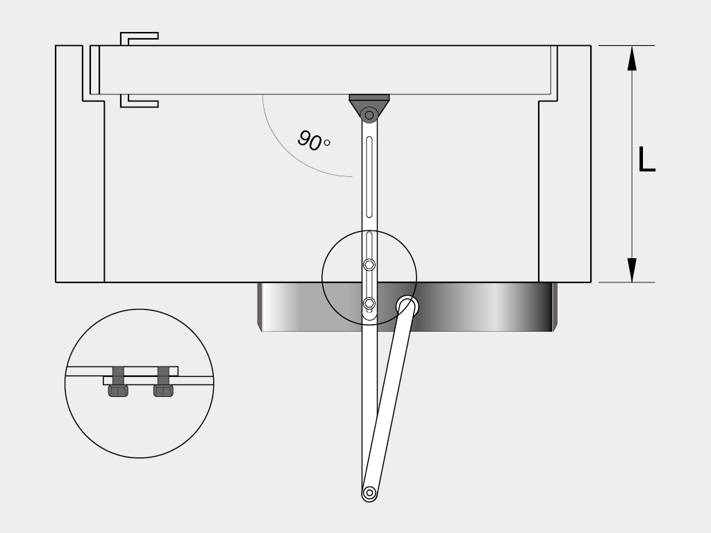 Открывание наружу. Правое положение (необходимо использовать рычаг серии ad-28).